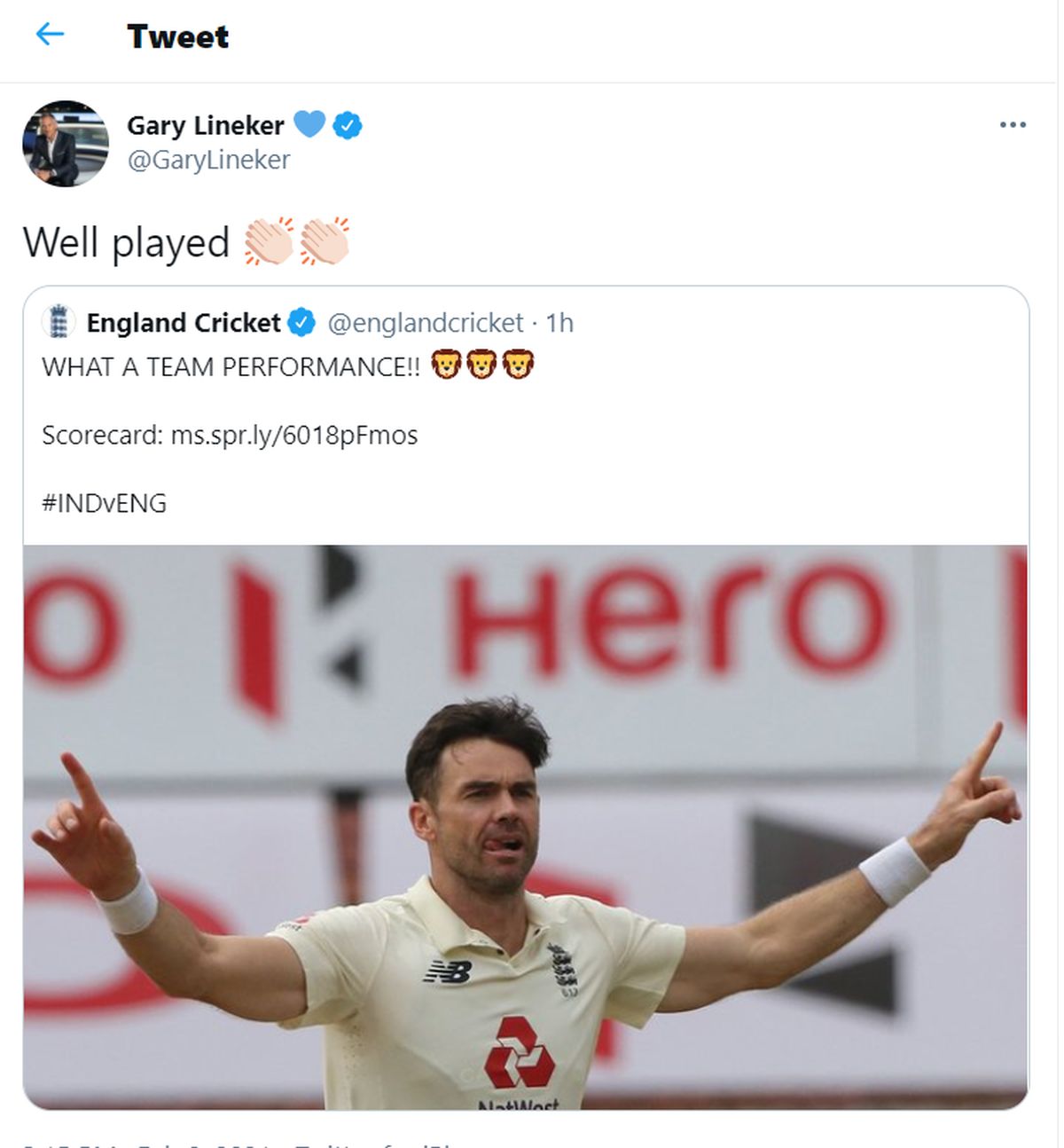 Gary Lineker's tweet