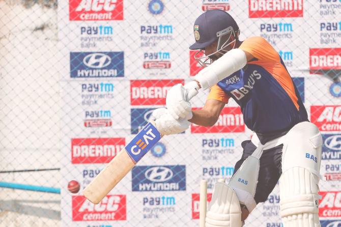 Ajinkya Rahane bats in the nets ahead of the 2nd Test in Chennai