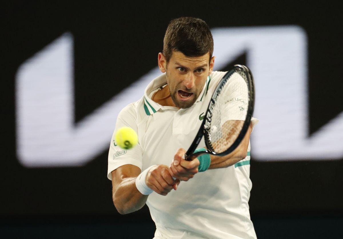 Serbia's Novak Djokovic in action during his fourth round match against Canada's Milos Raonic on Sunday