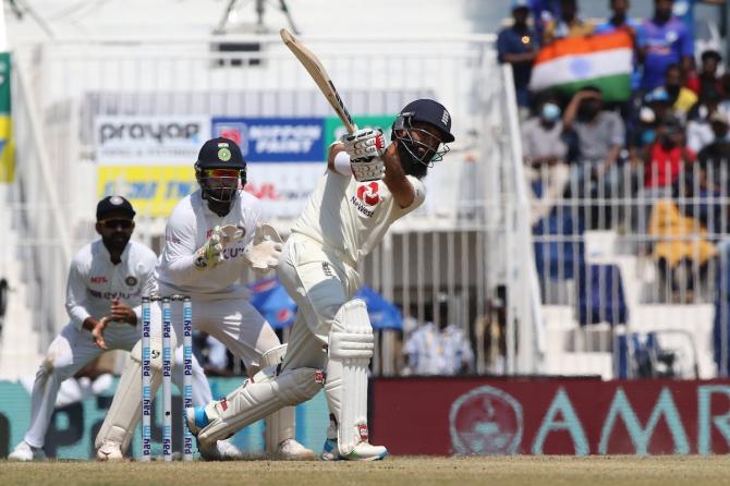 Moeen Ali sends the ball for a six