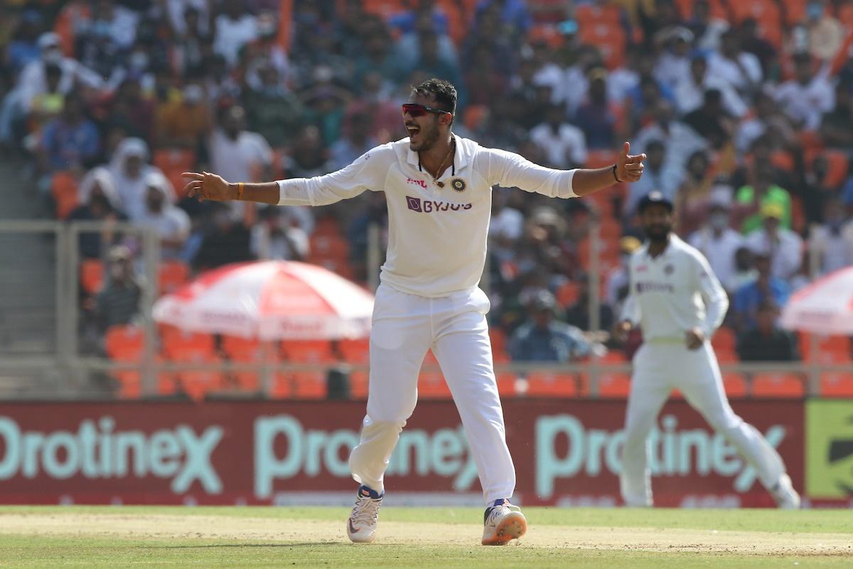 Axar Patel celebrates after dismissing Jonny Bairstow.