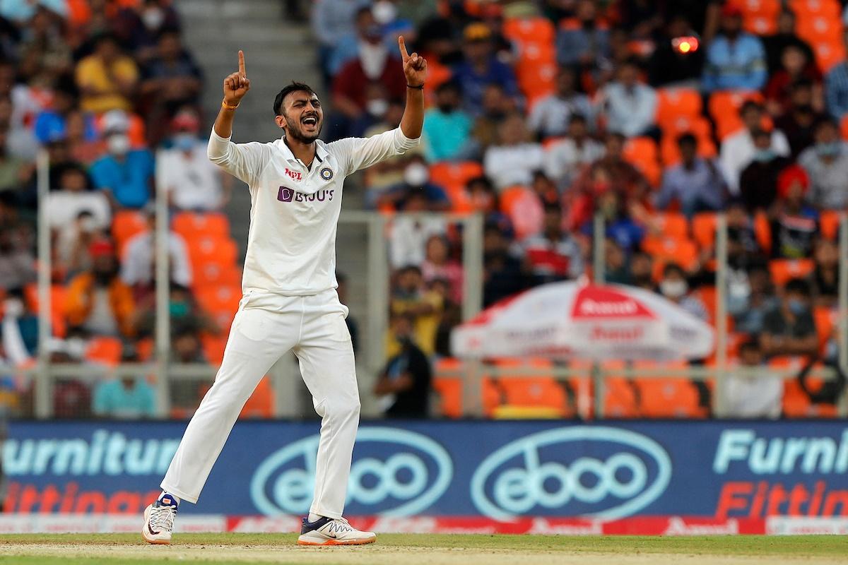 India spinner Axar Patel celebrates after dismissing Ben Foakes on Wednesday, Day 1 of the third Test against England