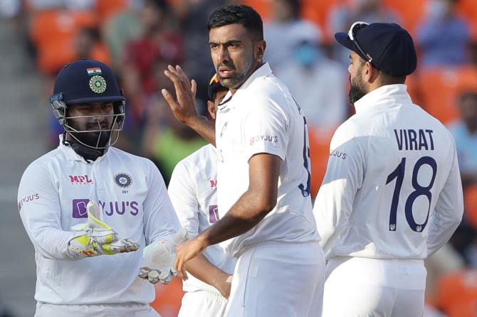 Ravichandran Ashwin celebrates the wicket of Ben Stokes