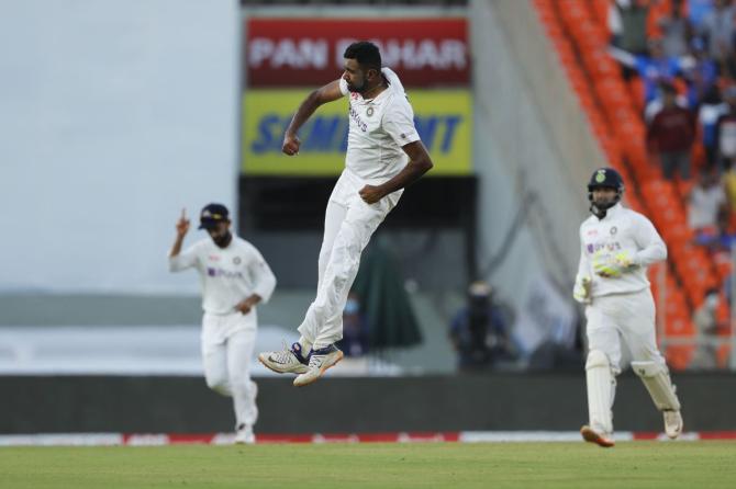 Ravichandran Ashwin celebrates on dismissing Ollie Pope on Thursday