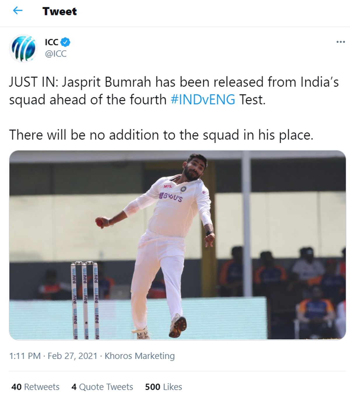 ICC's tweet 