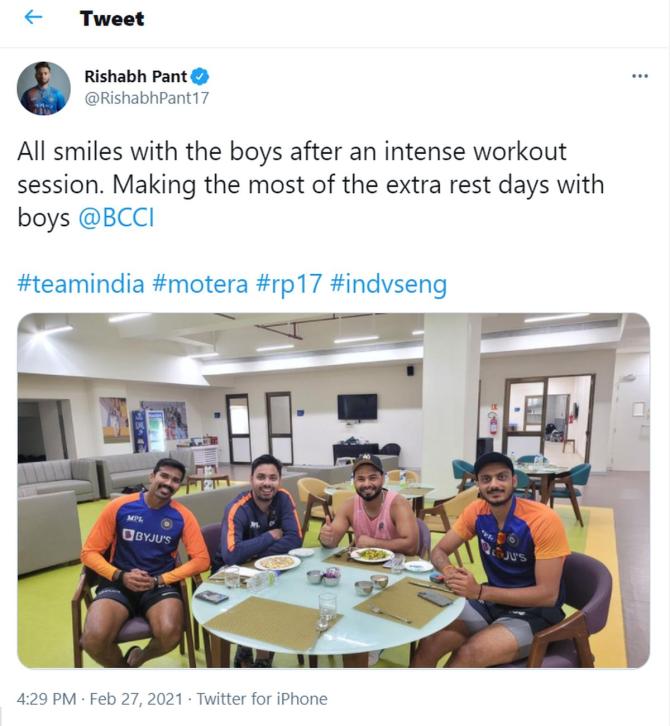 Rishabh Pant's tweet