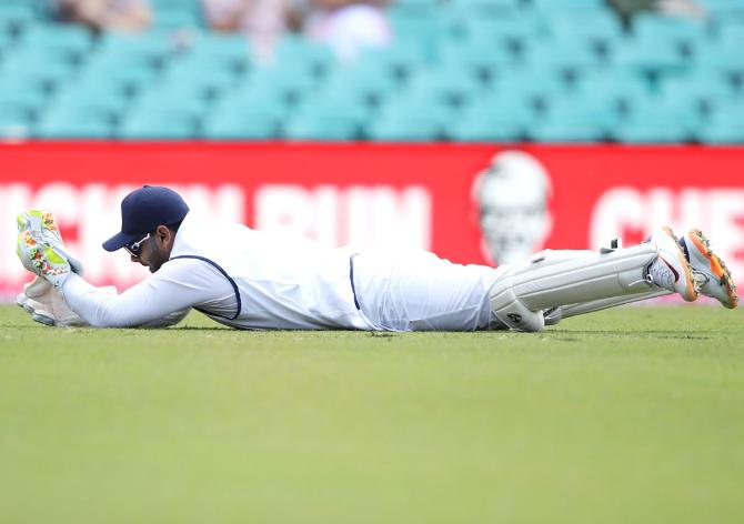 Rishabh Pant drops Will Pucovski off the bowling of Mohammed Siraj on Day 1 of the 3rd Test in Sydney on Thursday