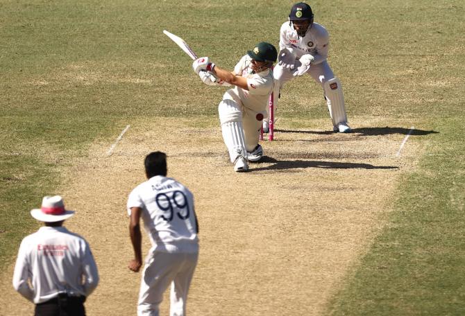 David Warner is dismissed LBW by Ravichandran Ashwin.