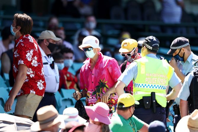 Police ask spectators to leave the Sydney Cricket Ground on Sunday after Mohammed Siraj was allegedly subjected to abuse by Australian fans in the bay behind his fielding position.