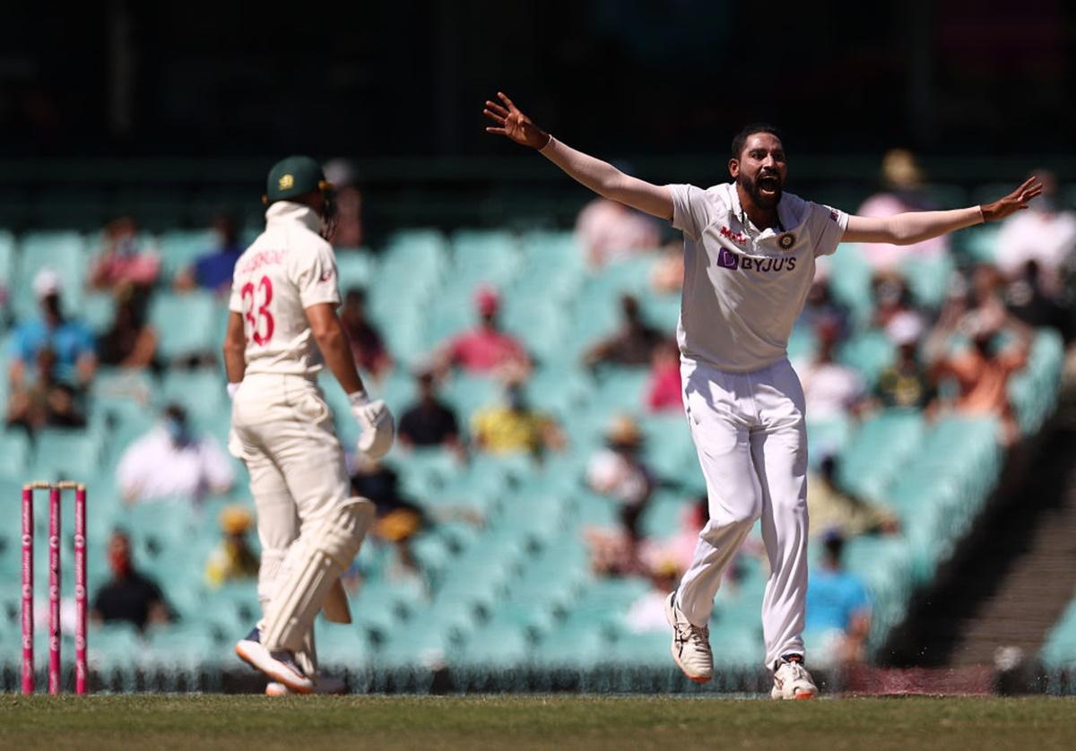 Mohammed Siraj appeals in vain for the wicket of Marnus Labuschagne