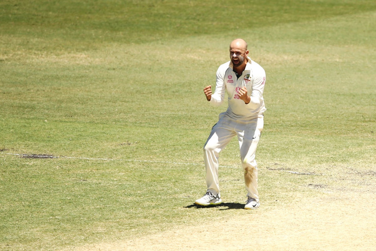 Nathan Lyon celebrates after dismissing Rishabh Pant.