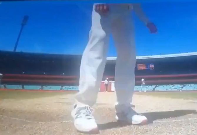 A screengrab of Steve Smith scuffing up the pitch