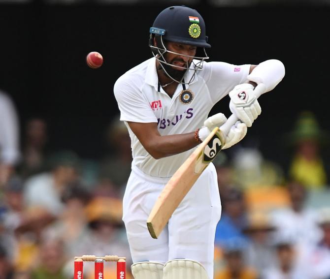 Cheteshwar Pujara bats during Day 2