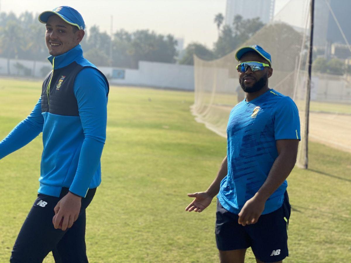 Quinton de Kock is all smiles before a training session in Karachi on Sunday