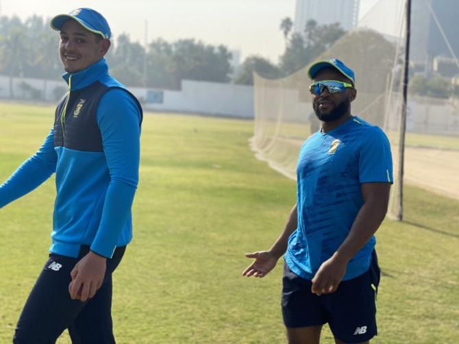 Quinton de Kock is all smiles before a training session in Karachi on Sunday