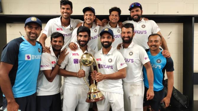 India players celebrate in the dressing room