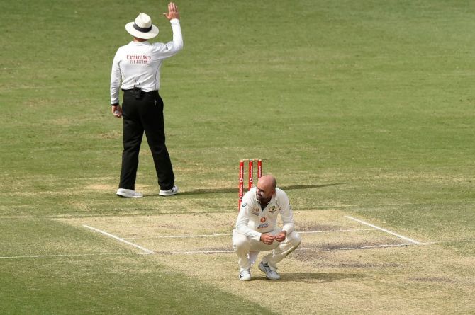 Australia's Nathan Lyon wears a look of disbelief after India won the 4th Test in Brisbane on Tuesday
