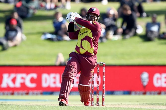 Shimron Hetmyer hit four sixes and two boundaries in his 61 off 36 balls as the West Indies beat Australia by 56 runs in the second Twenty20 international in St Lucia on Saturday.