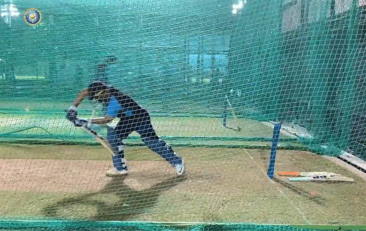 Ishan Kishan at the practice session on Thursday