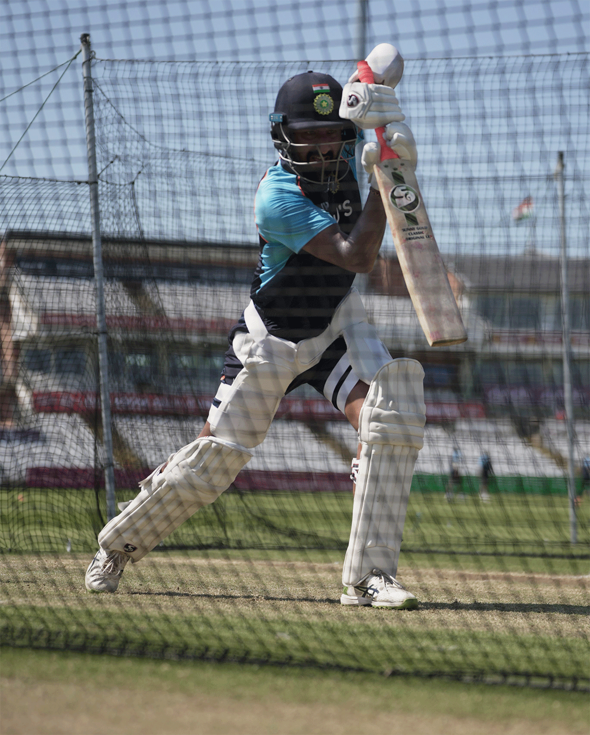 Cheteshwar Pujara plays the perfect defence in the nets