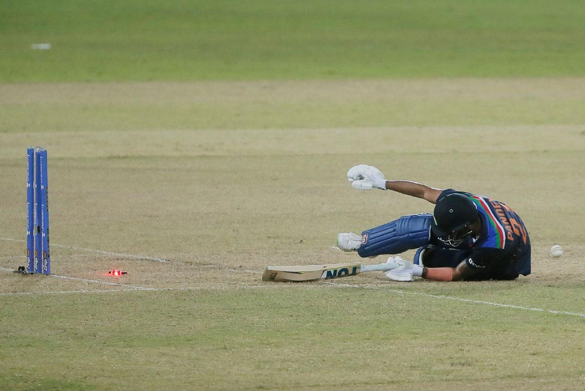 Manish Pandey is run out by Dasun Shanaka.