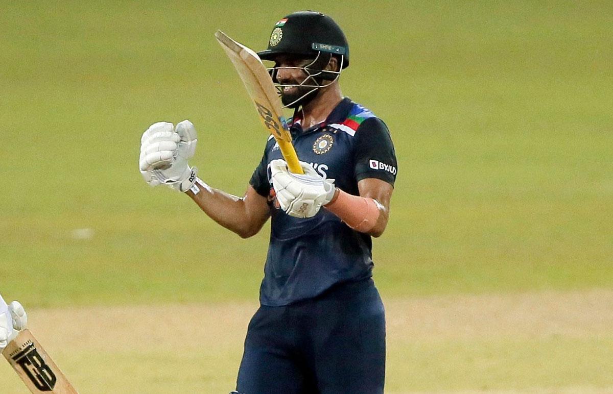 India's Deepak Chahar celebrates after scoring the winning runs