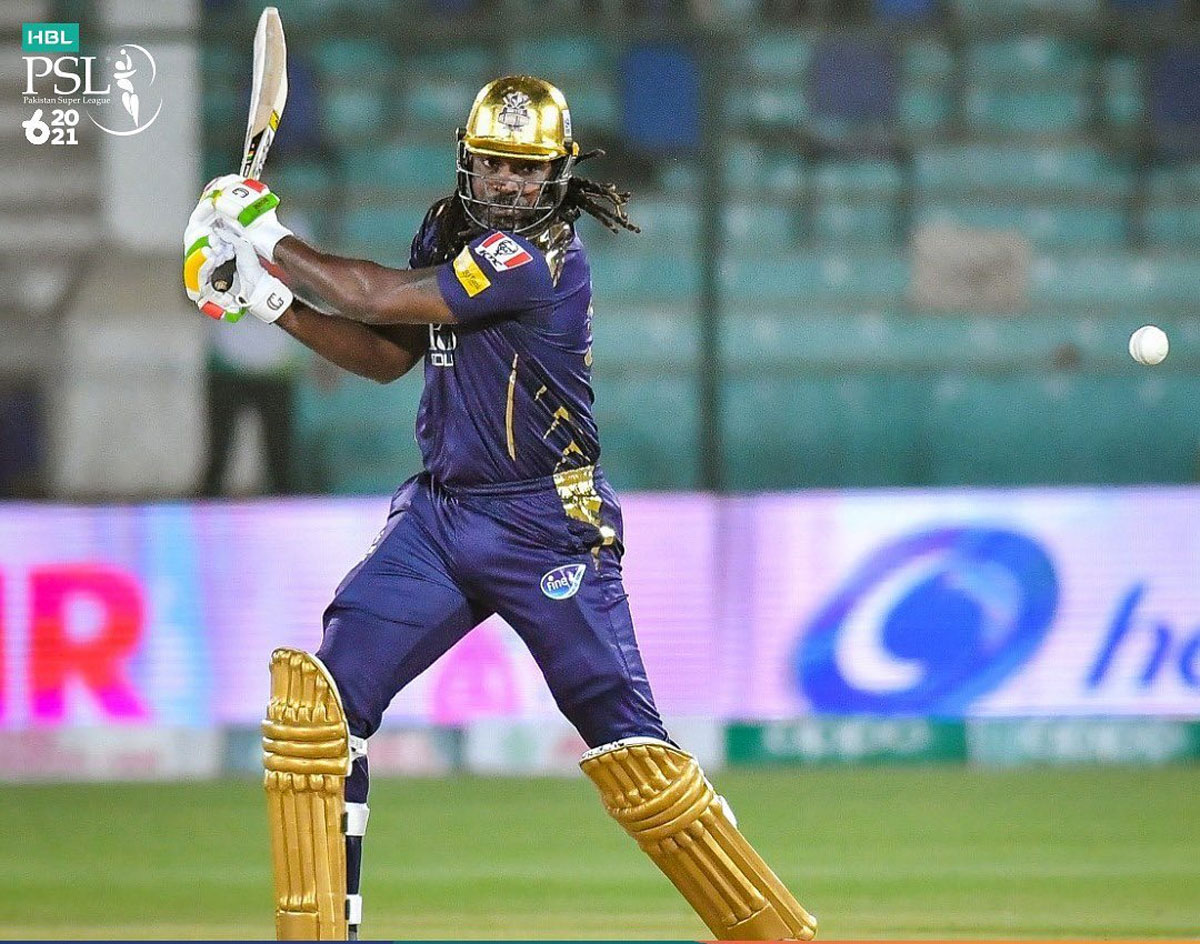 Quetta Gladiators' Chris Gayle bats during the Pakistan Super League match against Lahore Qalandars in February