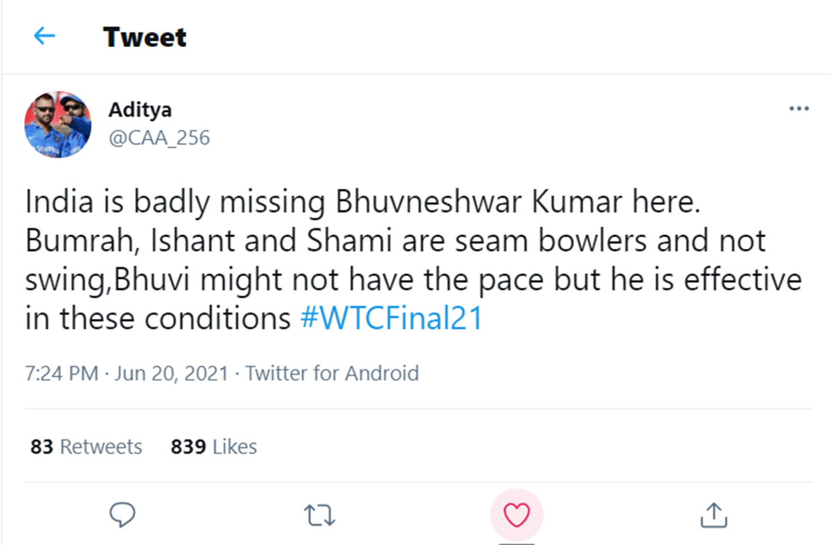 Tweet for Bhuvi