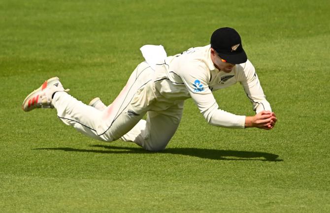 Henry Nicholls takes the catch to dismiss Rishabh Pant