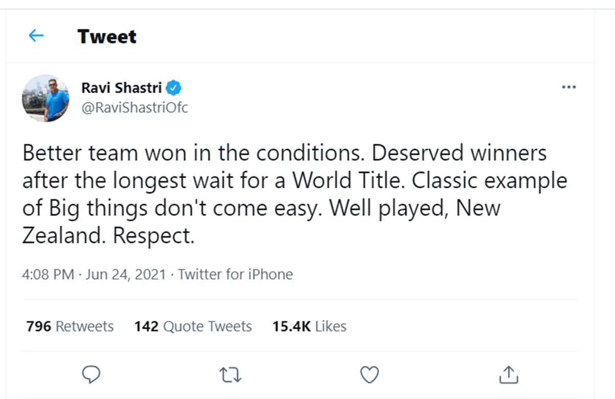 Ravi Shastri's tweet