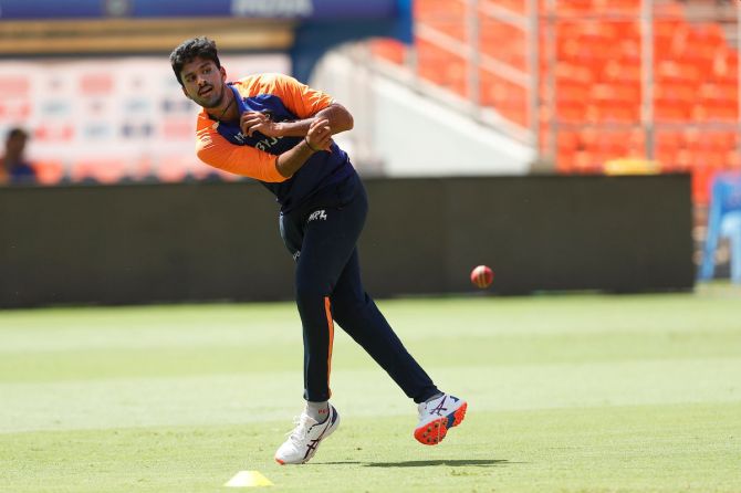 India spinner Washington Sundar puts in the work during a fielding drill on Tuesday