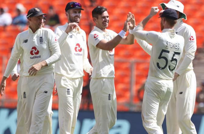 James Anderson celebrates the wicket of Ajinkya Rahane