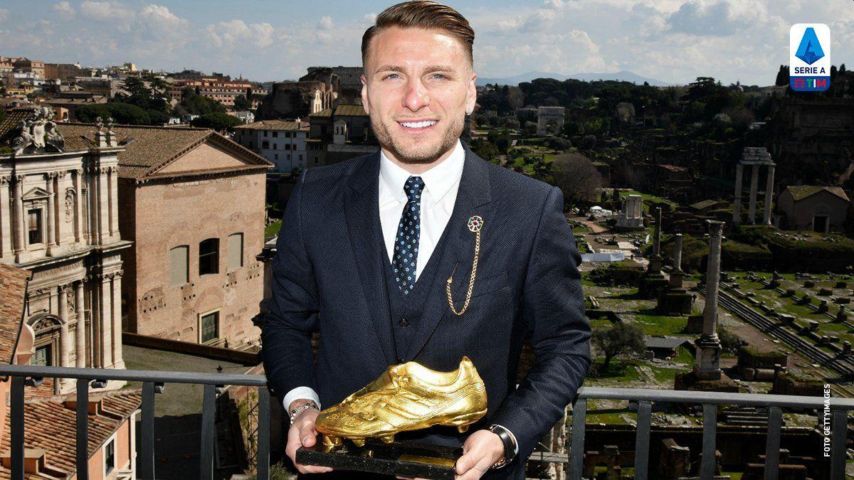 Ciro Immobile with the European Golden Shoe. Immobile pipped Bayern Munich's Robert Lewandowski (34 Bundesliga goals) and Juventus' Cristiano Ronaldo (31 Serie A goals) to the prize