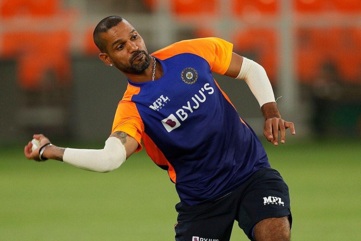 Shikhar Dhawan fields in training