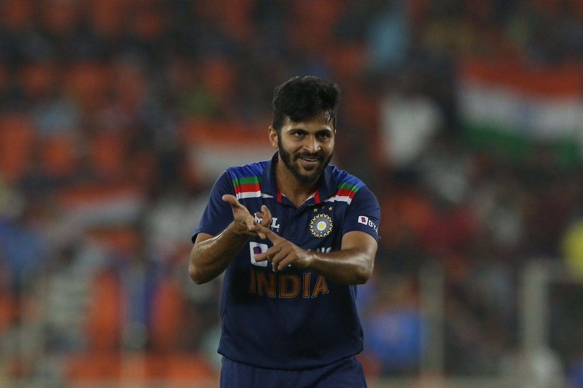 Shardul Thakur celebrates after dismissing Ben Stokes