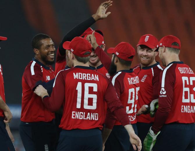 Chris Jordan celebrates the wicket of Ishan Kishan