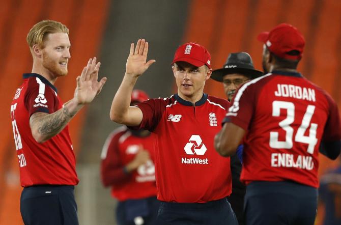 Ben Stokes celebrates after dismissing K L Rahul. 