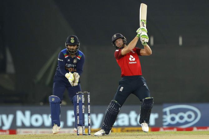 Jos Buttler hits a boundary