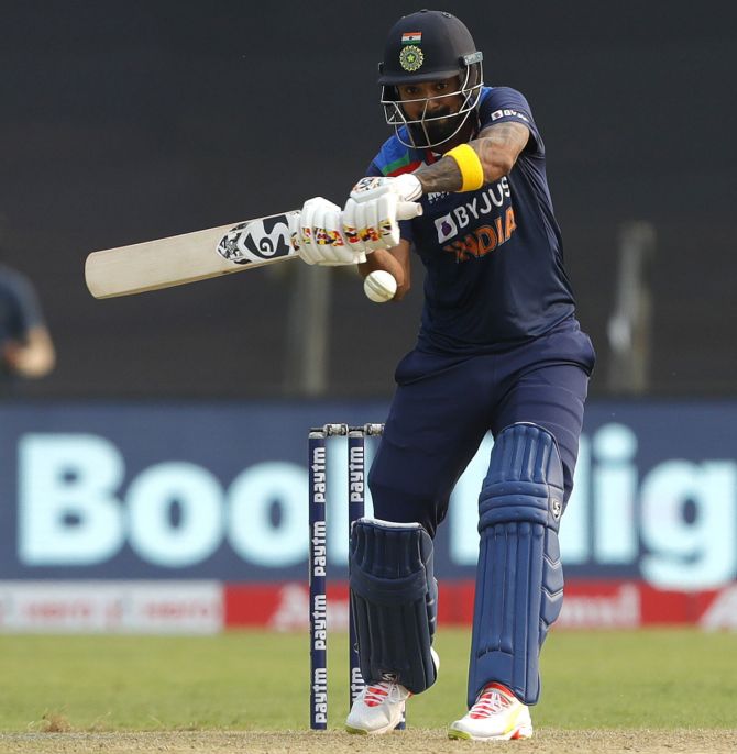  Rahul smashed 62 off 43 balls in the first ODI against England to drive India's score past 300