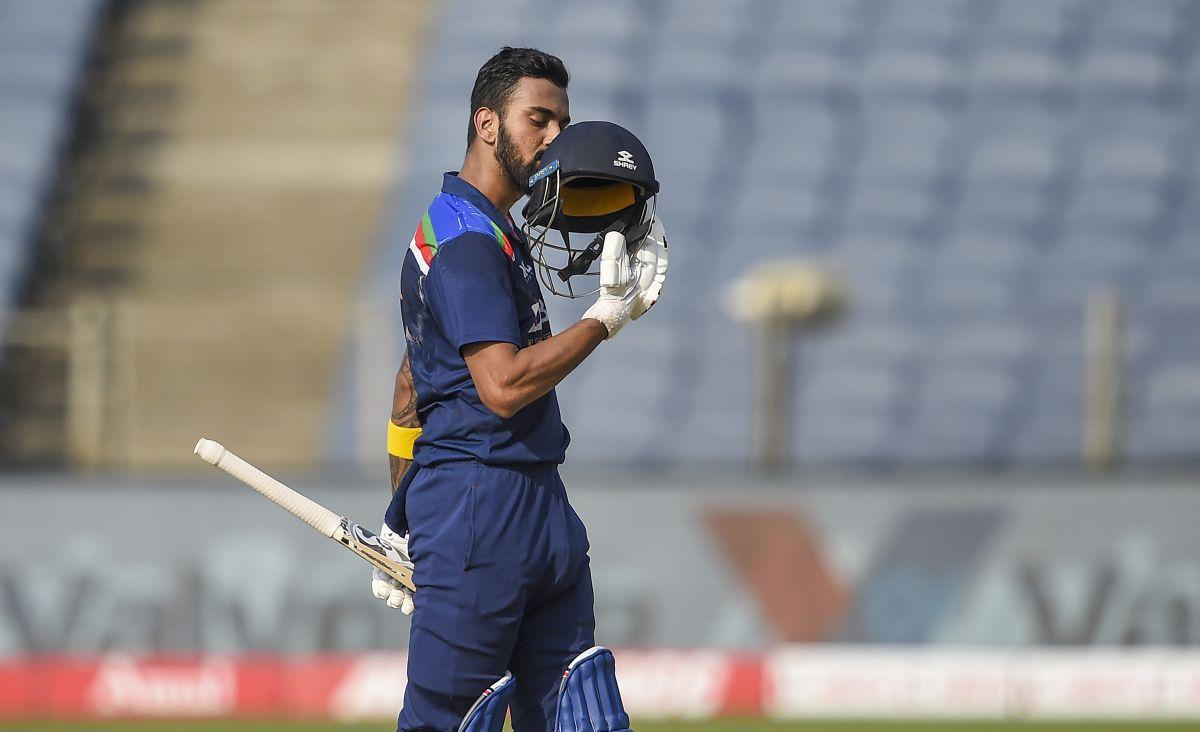 KL Rahul celebrates after scoring his 5th ODI century