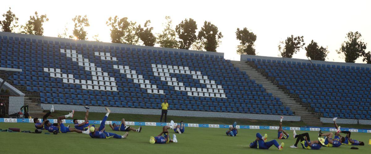 CSK players warm up 