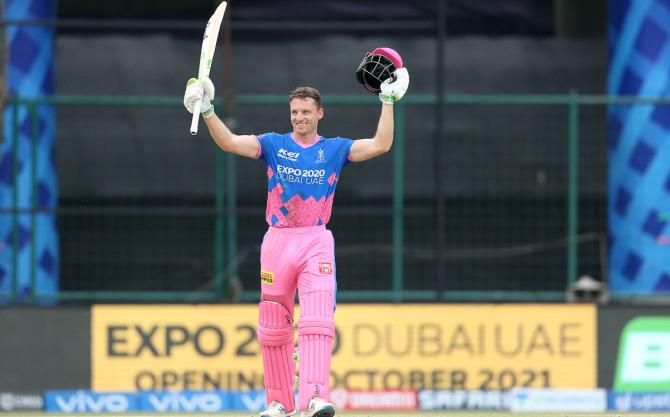 Jos Buttler celebrates his century