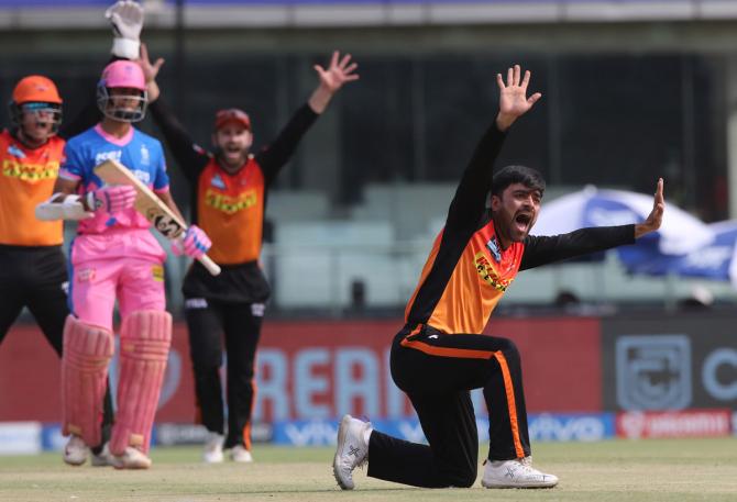 Rashid Khan appeals for the wicket of Yashasvi Jaiswal