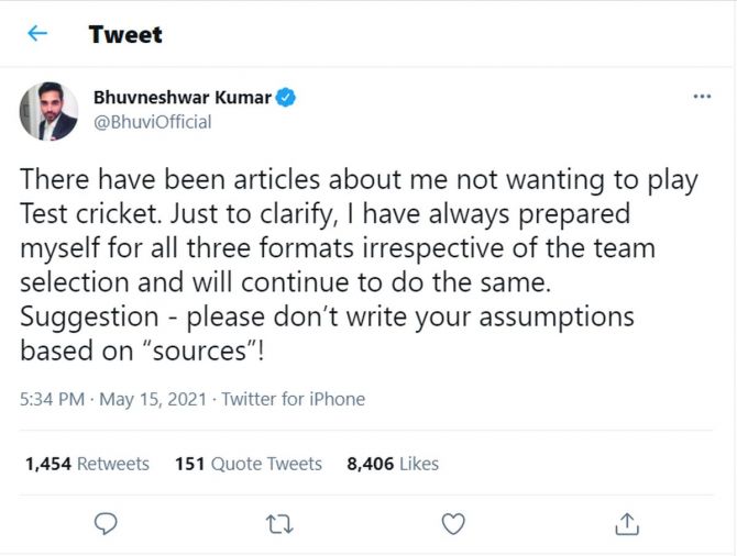 Bhuvnshwar Kumar's tweet