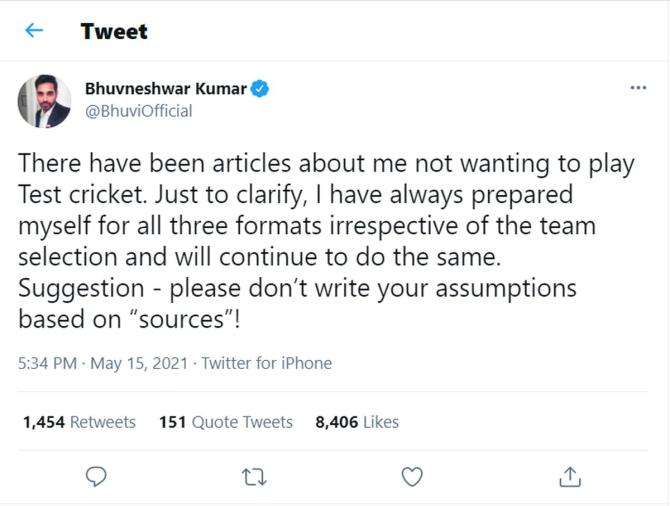 Bhuvnshwar Kumar's tweet