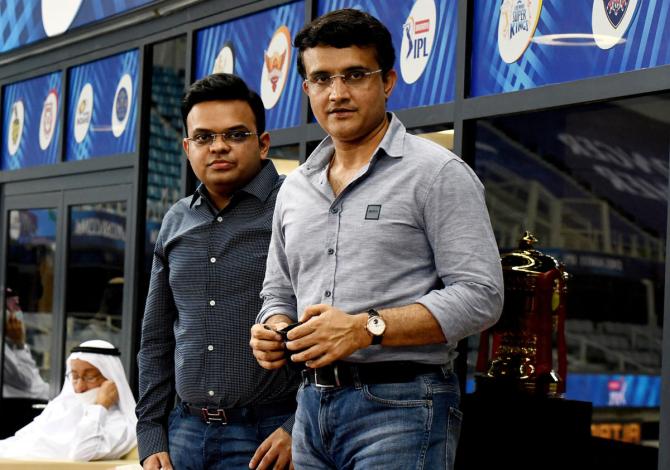 BCCI president Sourav Ganguly, right, with secretary Jay Shah