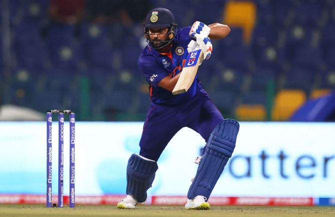 Rohit Sharma was India's top-scorer, hitting 8 fours and 3 sixes in a 47-ball 74, during the T20 World Cup Super 12s match against Afghanistan, at Sheikh Zayed stadium in Abu Dhabi, on Wednesday.