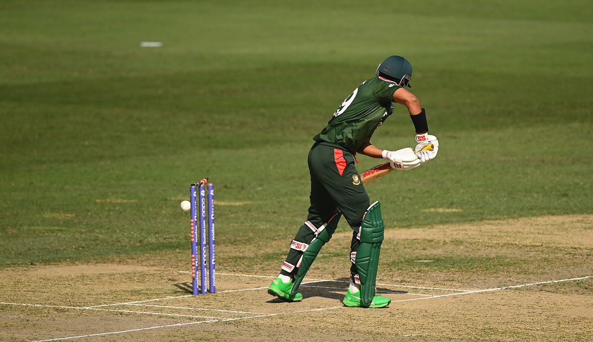 Soumya Sarkar is bowled by Josh Hazlewood.