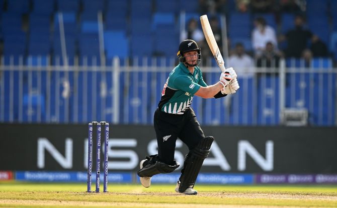 Glenn Phillips hit a quickfire 39 off 21 balls, including a four and 3 sixes, to enable New Zealand post a fighting total in the T20 World Cup Super 12s match against Namibia, at Sharjah Cricket Stadium, on Friday.