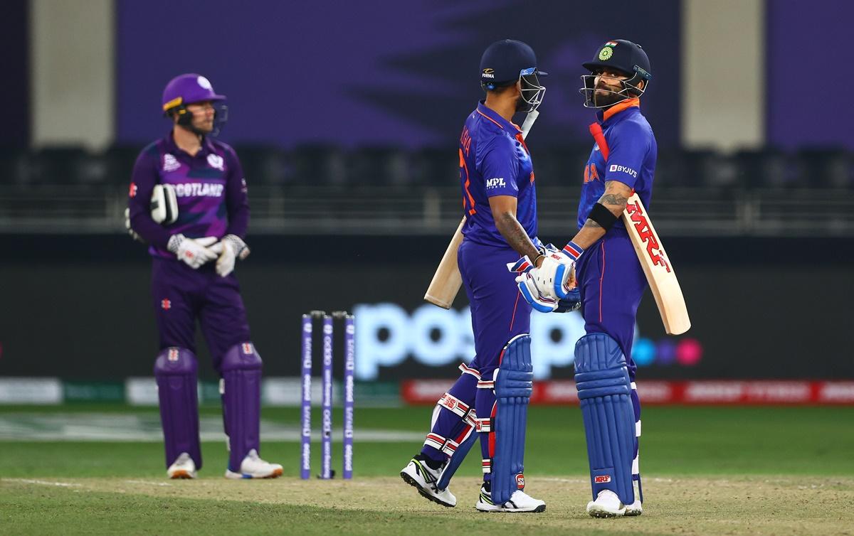 Suryakumar Yadav and Virat Kohli celebrate victory.